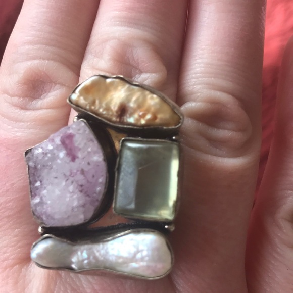 Sterling Silver Druzy Gem Statement Ring SZ9 - Picture 4 of 6